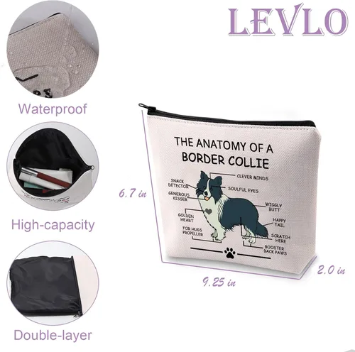Miniatura 2 de LEVLO Divertidos regalos para amantes de Border Collie, The Anatomy of A Border Collie Clever Minds, bolsas de cosméticos Border Collie veterinaria