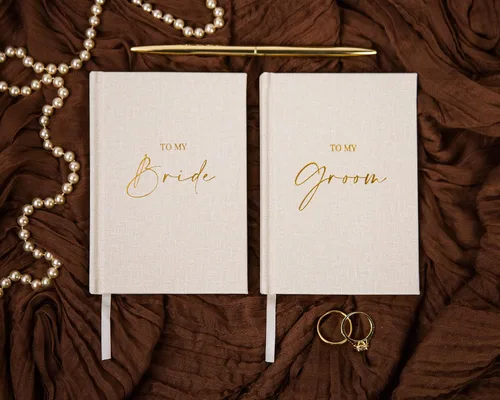 Miniatura 3 de MUUJEE Libros de Votos de Tapa Dura (Juego de 2) - Libros de Ceremonia de Boda con Folio y Grabado en Relieve para Renovación de Votos y Discursos