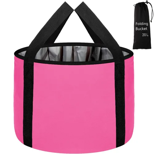 Cuenca de baño de pies de 20 litros, cubo plegable portátil para pies de bañera para remojar pies para viajes al aire libre, campamento, pesca (rosa)