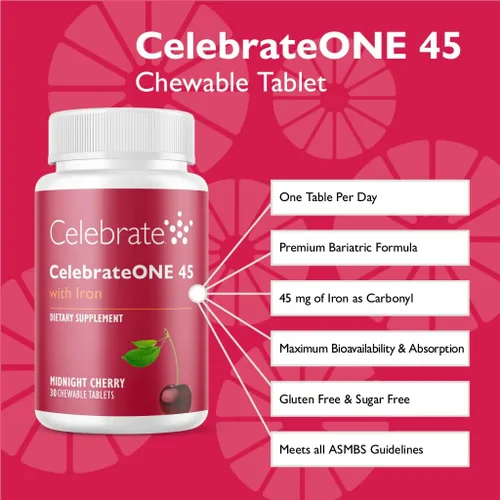 Miniatura 2 de Celebrate Vitamins CelebrateONE 45 masticables, 45mg de hierro - Multivitamínico bariátrico una vez al día, vitaminas y minerales esenciales