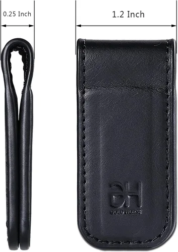 Miniatura 4 de Soporte magnético delgado para tarjetas de visita de cuero genuino para hombres, Negro -, Slim