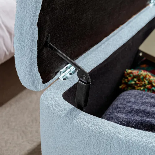 Miniatura 5 de TTK Otomana con almacenamiento para dormitorio, moderno banco otomano de piel sintética con patas de metal dorado, banco de entrada largo de sherpa
