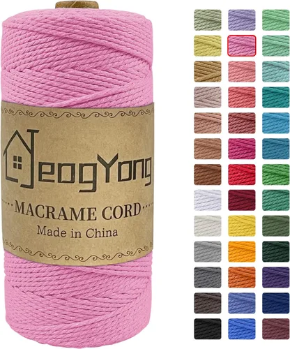 Miniatura 16 de JeogYong Cuerda de macramé de 0.078 pulgadas x 218 yardas, cuerda de algodón natural torcida de 3 hebras, cuerda de algodón de color para colgar Café