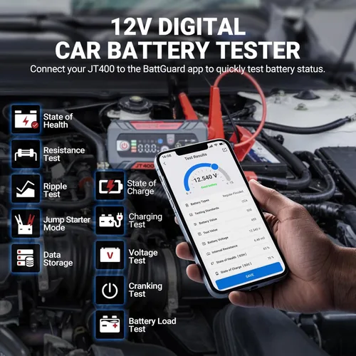Miniatura 3 de LOKITHOR JT400 2500A arrancador portátil con probador de batería de 100 a 2000 CCA, arrancador de batería de coche de 12 V para motores de gasolina