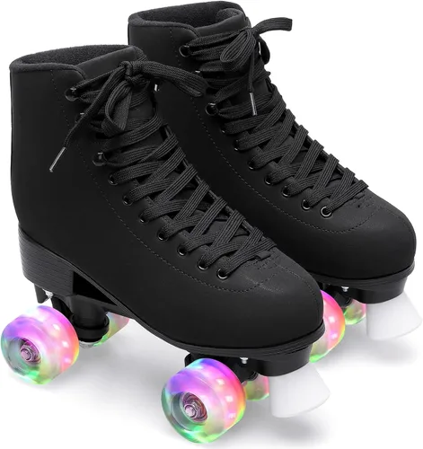 FEETCITY Patines clásicos de caña alta, cuatro ruedas iluminadas de doble fila, para mujeres, niñas y unisex, para interiores y exteriores
