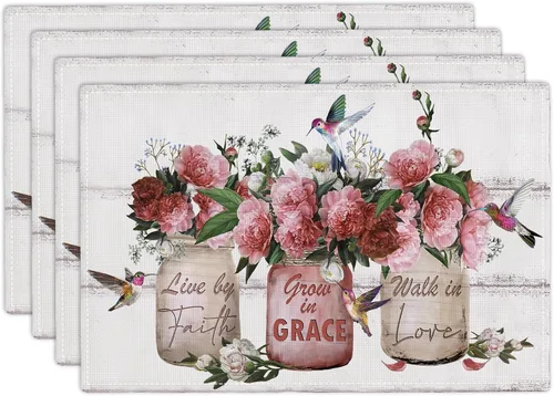 Juego de 4 manteles individuales con diseño de flores y rosas, manteles individuales lavables para decoración del hogar, fiesta, interior, cocina,