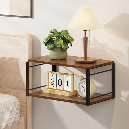 Miniatura 13 de Mesita de Noche Flotante Estante de Pared, Estante de Cabecera de Madera Mesita de Noche Montada en Pared Juego de 2, Mesa de Cabecera Flotante