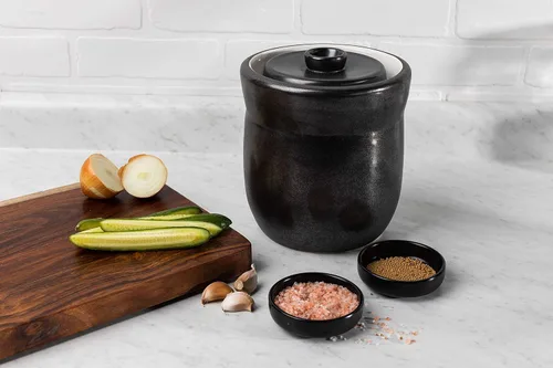 Miniatura 8 de TOMO Crock de fermentación con pesas 3L – Cerámica chucrut decapado Crock – Cerámica de Cerámica Kombucha Brewing – 3 litros (1 galón), peltre
