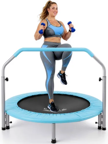 Miniatura 10 de SereneLife Mini trampolín plegable de 40 pulgadas para adultos, rebotador de fitness compacto con mango de espuma ajustable, trampolín de ejercicio