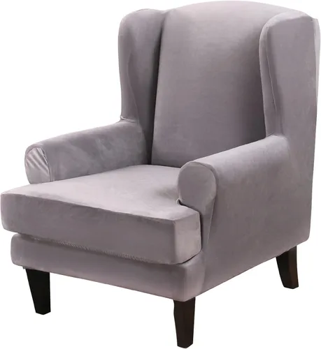 Miniatura 19 de MIFXIN Wingback - Funda para silla, de terciopelo de 2 piezas, elásticas, con funda de cojín, suave, lavable, protector de muebles para sala