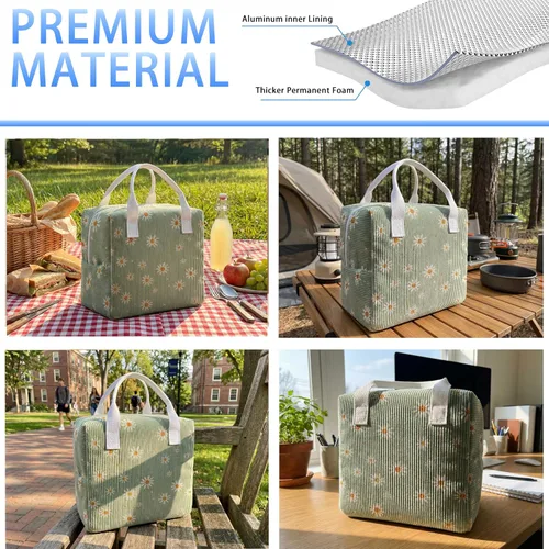Miniatura 5 de Lonchera con lazo para mujeres y hombres, bolsa de almuerzo de tela aislada para el trabajo, lonchera para adultos a prueba de fugas, bolsa