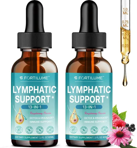 Miniatura 8 de Gotas de drenaje linfático liposomal, gotas de apoyo linfático 13 en 1 con saúco y equinácea, apoyo del sistema inmunológico y linfático, sabor a