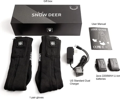 Miniatura 7 de SNOW DEER - Calcetines térmicos eléctricos recargables mejorados, 7.4 V, batería de 2200 mAh para clima frío para hombres y mujeres, calcetines