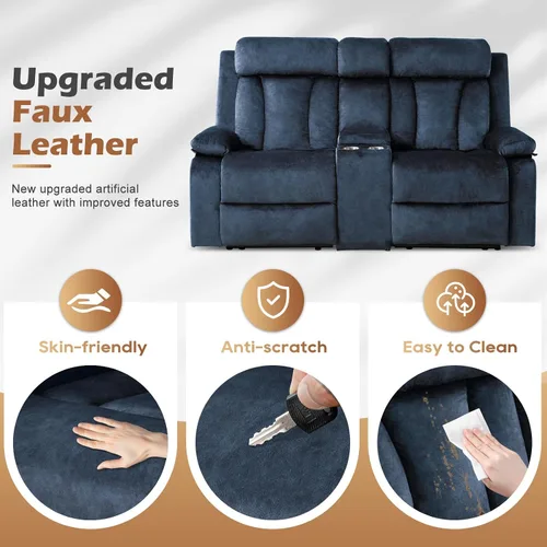 Miniatura 6 de Sofá biplaza reclinable eléctrico con consola, sofá reclinable eléctrico con calor y masaje, sofá biplaza reclinable de pared con puertos dobles