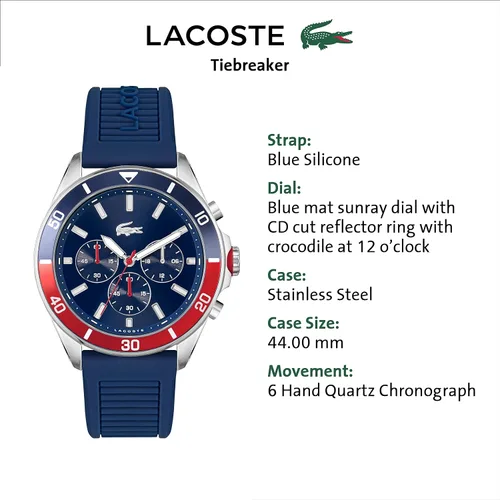 Miniatura 4 de Lacoste Reloj de cuarzo de acero inoxidable para hombre con correa de silicona azul 22 Modelo 2011154 Azul Patchwork Reloj de cuarzo cronógrafo