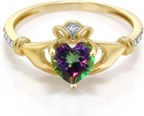 Miniatura 11 de Gem Stone King Anillo de compromiso claddagh celta irlandés de oro amarillo de 10 quilates con piedra preciosa en forma de corazón de 0.236 in