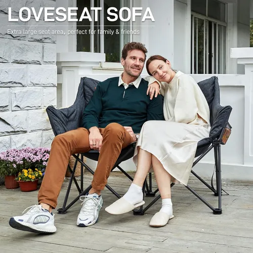 Miniatura 7 de EVER ADVANCED Silla de Campamento Doble para Adultos, Banco Loveseat de Campamento Plegable Acolchado con Bolsillo Lateral Sofá de Campamento