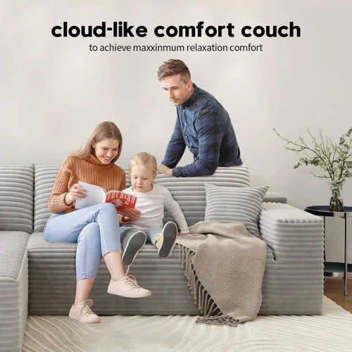 Miniatura 8 de Sofá seccional modular de 139.4 pulgadas, sofás minimalistas en forma de U de gran tamaño con 2 otomanas chaise y 2 asientos centrales, juego Gris
