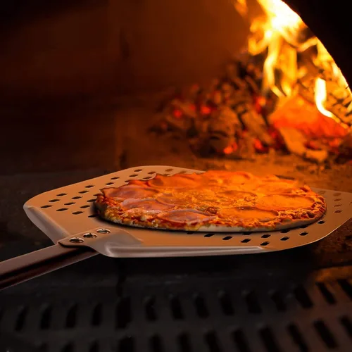 Miniatura 2 de G.a HOMEFAVOR Cáscara rectangular de aluminio para pizza de 12 x 15 pulgadas, 47 pulgadas, con mango largo de silicona, para horno de ladrillos