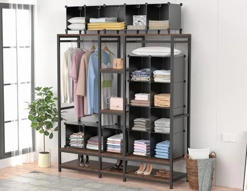 Miniatura 6 de HOMIDEC - Organizador de armario de 9 cubos, estantes de almacenamiento portátiles de armario, organizador de almacenamiento para percheros de ropa