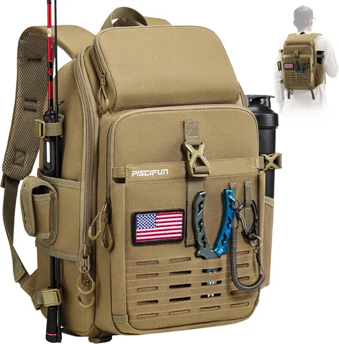Miniatura 11 de Piscifun - Mochila para equipo de pesca con soporte para caña y equipo, bolsa de almacenamiento para equipo de pesca ligera con cubierta protectora