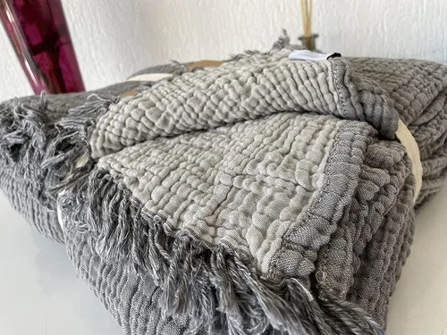 Miniatura 7 de Manta de muselina 100% algodón, colcha de 4 capas, funda de cama suave de muselina de algodón turco, colcha reversible, gris antracita