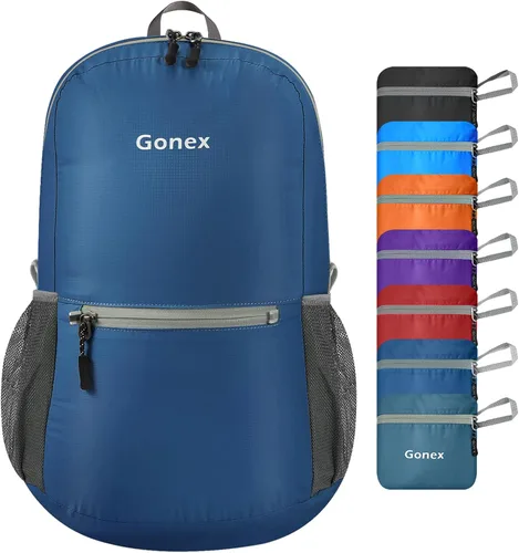 Gonex Mochila Ultraligera Plegable de 20L, Práctica, Plegable para Camping, Viajes al Aire Libre, Ciclismo, Mochila Escolar Azul oscuro