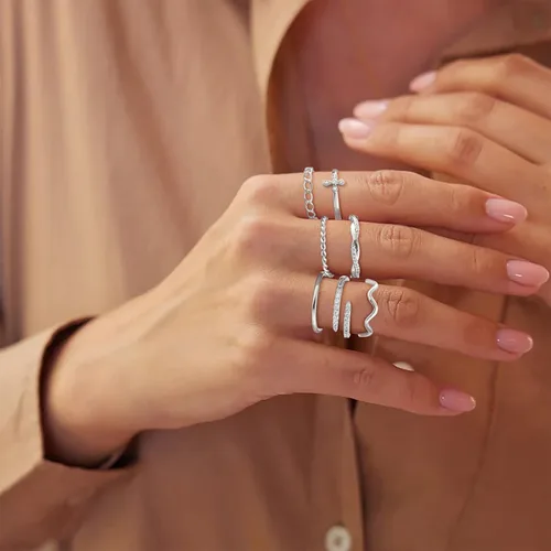 Miniatura 3 de Honsny Juego de anillos apilables chapados en oro de 14 quilates para mujer, anillos apilables para nudillos, anillos de plata finos y delicados