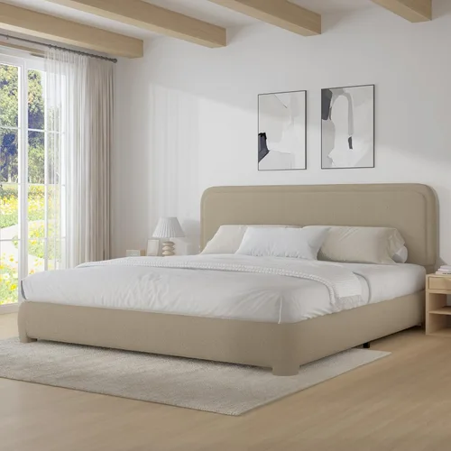 Miniatura 40 de BarnFurin Cloud Boucle - Base de cama de tamaño matrimonial, plataforma tapizada con cabecero, esquinas redondeadas suaves, no requiere somier, Beige