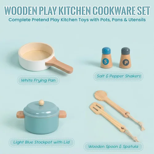 Miniatura 3 de Juguetes de cocina prémium para niños pequeños, utensilios de cocina de madera, accesorios para juego de cocina de simulación, juguete