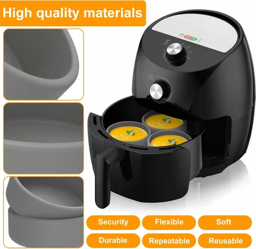 Miniatura 4 de 3 moldes de silicona para freidora de aire, 3 piezas reutilizables antiadherentes para huevos, alternativa a la olla de huevos en el Gris