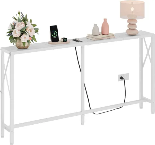 Miniatura 12 de Gewudraw Mesa consola de 41.7 pulgadas con tomacorriente, mesa estrecha detrás del sofá, diseño industrial delgado para pasillo, entrada, sala