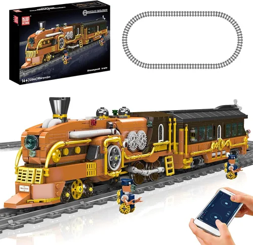 Mould King 12046 Kit de construcción de tren Steampunk, modelo de locomotora RC de 1954 piezas con aplicación y control remoto, tren motorizado