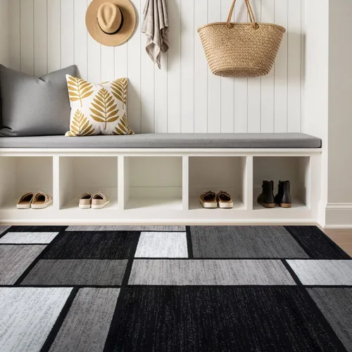 Miniatura 14 de Rugshop Tapete con diseño de cuadros, contemporáneo y moderno, fácil de limpiar, para oficina en casa, sala, dormitorio, cocina, no desprende pelos