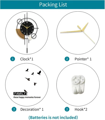 Miniatura 7 de Reloj de pared grande decorativo con péndulo, funciona con pilas, cuarzo de calidad silenciosa, reloj moderno para sala de estar, dormitorio