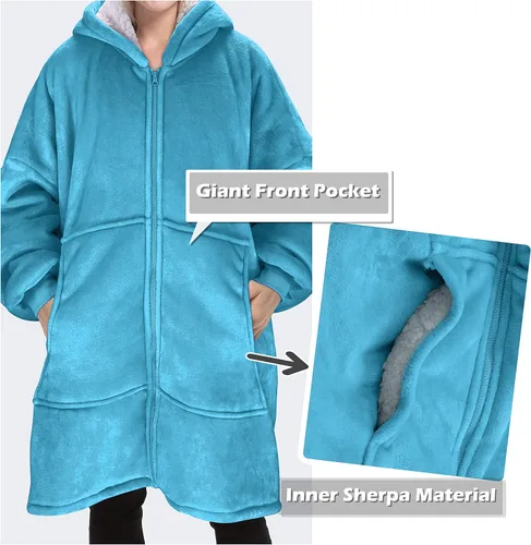Miniatura 5 de Catalonia Sudadera con capucha con cremallera, abrigo de sherpa de gran tamaño para hombres y mujeres, regalo cómodo para ella, color aguamarina
