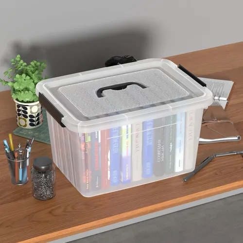 Miniatura 4 de Contenedor de plástico transparente de 18 cuartos de galón con tapas, caja de pestillo con asa, 4 paquetes