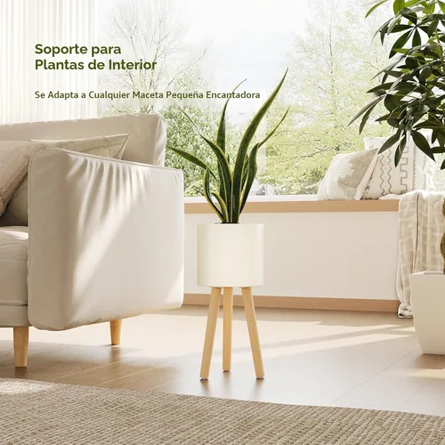 Miniatura 6 de Bamworld - Soporte individual para plantas de interior, soporte de metal para plantas de interior, patas de madera, soporte para macetas