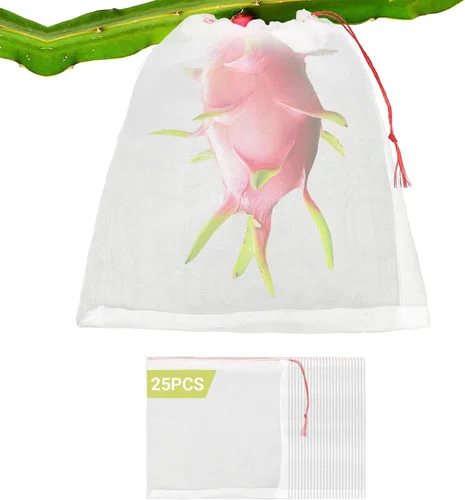 Miniatura 20 de Bolsas protectoras de frutas de malla, 50 bolsas de frutas grandes de 14 x 21 pulgadas para árboles frutales, bolsa de malla duradera para jardín