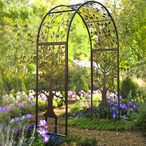 Miniatura 2 de Plow & Hearth Arco de metal para jardín al aire libre Árbol de la vida 83 pulgadas de alto Negro Celosía de acero para plantas y enredaderas