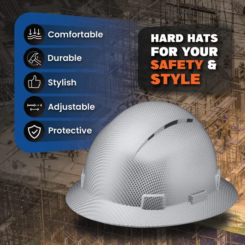 Miniatura 2 de Casco de construcción OSHA de ala completa con diseño de tatuaje/calavera, acabado mate, con suspensión de 6 puntos