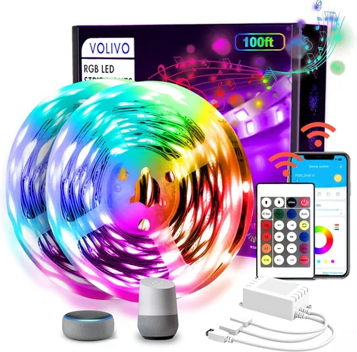 Miniatura 8 de VOLIVO Tiras de Luces LED de 50 Pies, Kit de Tiras de Luces LED que Cambian de Color con Control Remoto IR de 44 Teclas, Iluminación