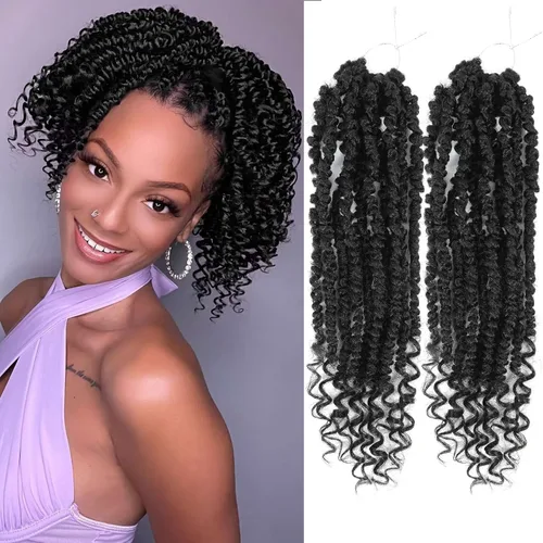 Miniatura 27 de Cabello de ganchillo Passion Twist, cabello Passion Twist pretrenzado, cabello Passion Twist de 10 pulgadas, trenzas de ganchillo cortas Passion