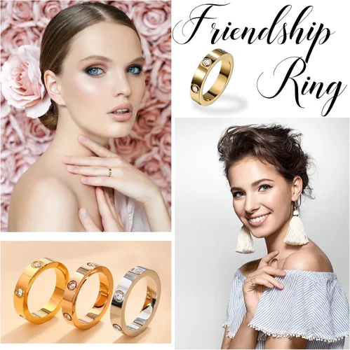 Miniatura 5 de Anillos de amor de la amistad chapados en oro de 18 quilates con circonita cúbica de acero inoxidable, anillos de promesa de boda, anillos de amor