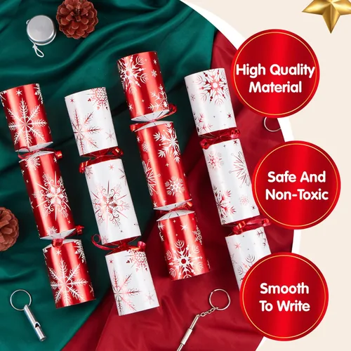 Miniatura 5 de JOYIN Paquete de 12 recuerdos de fiesta de Navidad sin broches con diseño de copo de nieve rojo y blanco con suministros de fiesta para niños