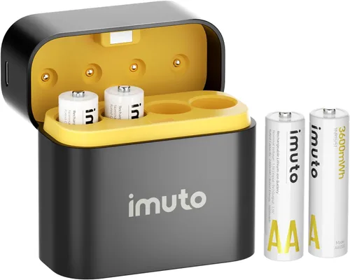 Miniatura 10 de imuto Baterías recargables AA, baterías de litio de 3600 mWh AA, paquete de 4, salida de 1.5 V 2 A, doble batería, vida útil de más de 1600 ciclos