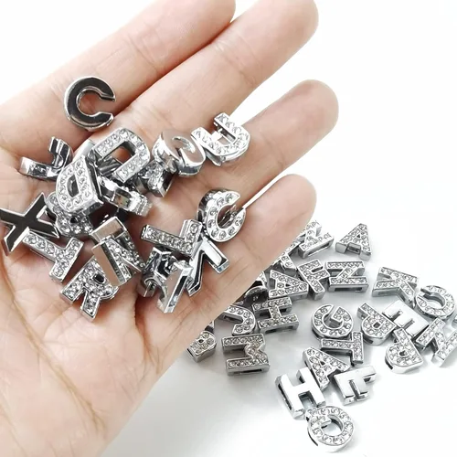 Miniatura 2 de NSBELL 52 dijes de diamantes de imitación completos de 0.315 pulgadas con letras del alfabeto A-Z para manualidades, collares, gargantillas