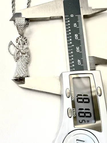 Miniatura 5 de Shop-iGold Iced Santa Muerte Hombres Mujeres 925 Italia Colgante de plata helada Ice Out de acero inoxidable real 0.118in cuerda cadena, Mans