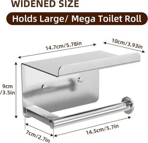 Miniatura 3 de Soporte autoadhesivo para rollo de papel higiénico - Soporte de pared o adhesivo para papel higiénico con estante,Soporte para rollo de papel Plata
