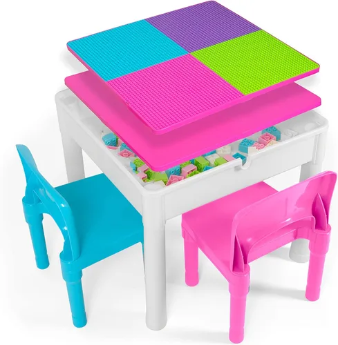 Miniatura 11 de Play Platoon Mesa y Silla de Actividades 5 en 1 para Niños - Mesa de Bloques de Construcción, STEM, Manualidades y Sensoriales para Niños Pequeños